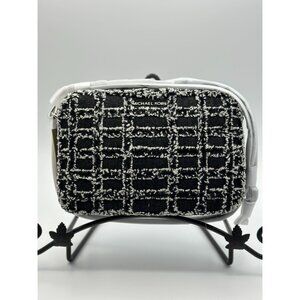 Michael Kors Black Frayed Denim Jet Set Medium Camera Crossbody Bag 32S4SJ6M2C
